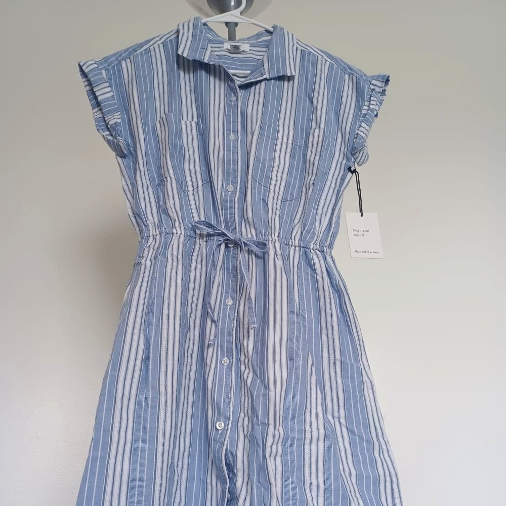 Blue and White Strip Dress w/ tie around Waist